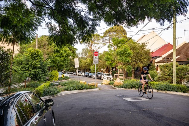 Example in Lawrence Street, Alexandria (road closure with cycling access retained).