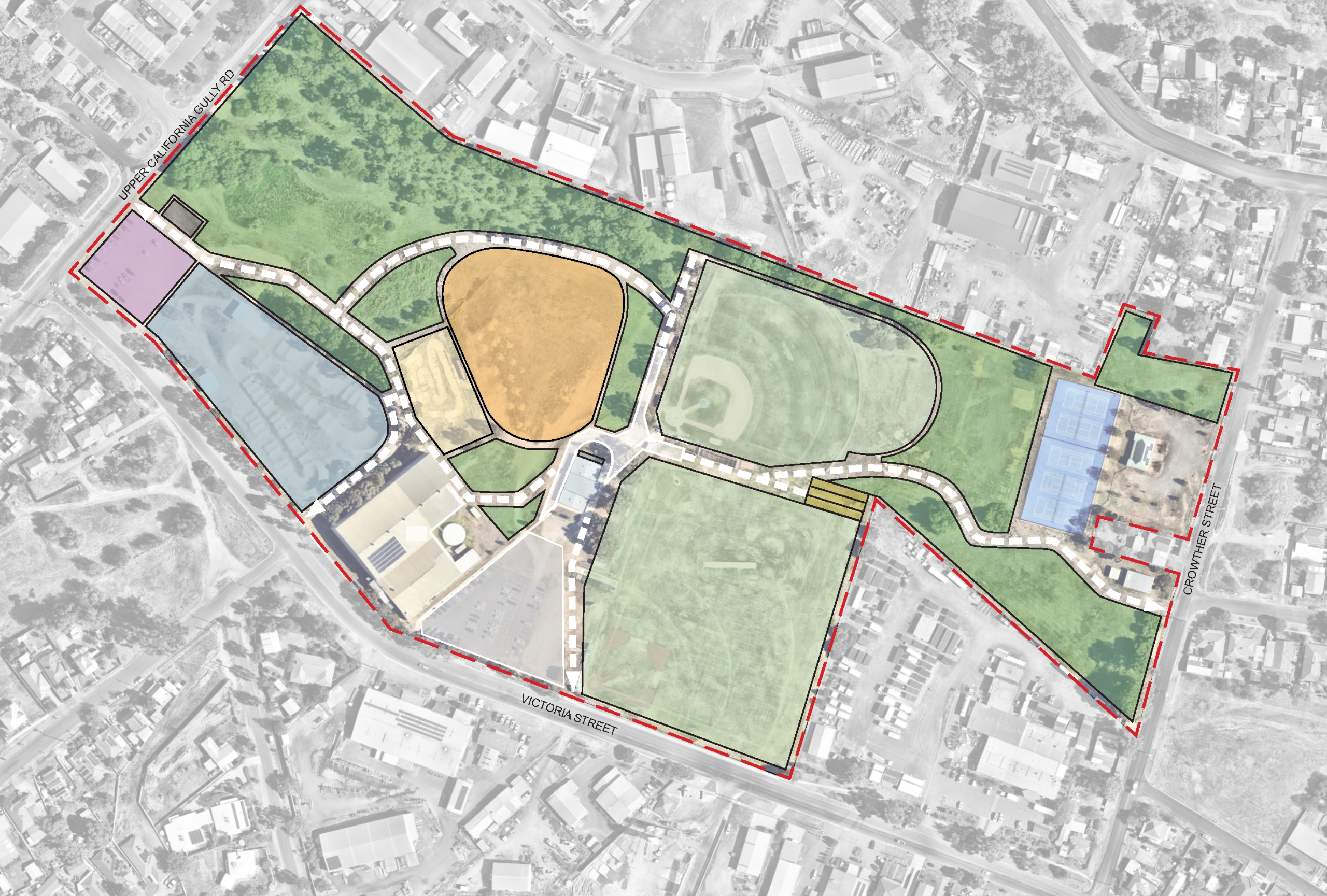 Map of Albert Roy Recreation Reserve showing plans for proposed land usage
