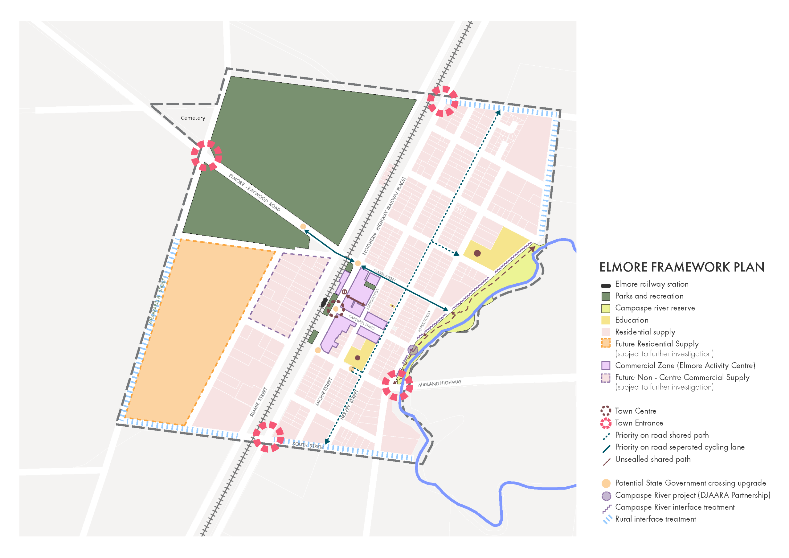 Map of Elmore with land uses highlighted